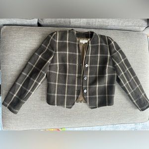 Giorgio Armani Womens Black Textured Zip Crop Jacket Sz 6 Puffy Sleeves Blazer